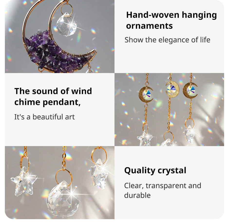 1 Piece Rainbow Made Crystal Suncatcher, Raw Stone Moon Home Decor for Garden Bedroom Balcony Pendant