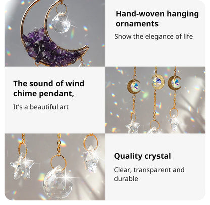 1 Piece Rainbow Made Crystal Suncatcher, Raw Stone Moon Home Decor for Garden Bedroom Balcony Pendant