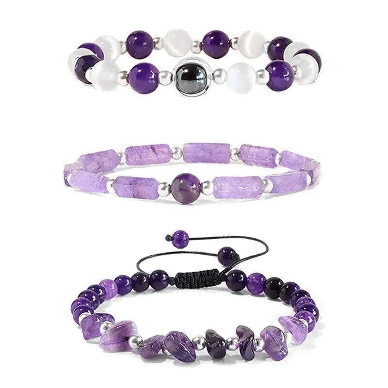 3pcs/Set Body-Purifying Amethyst Bracelet for Weight Loss, Yoga, and Meditation - Healing Stone Jewelry for Women and Men