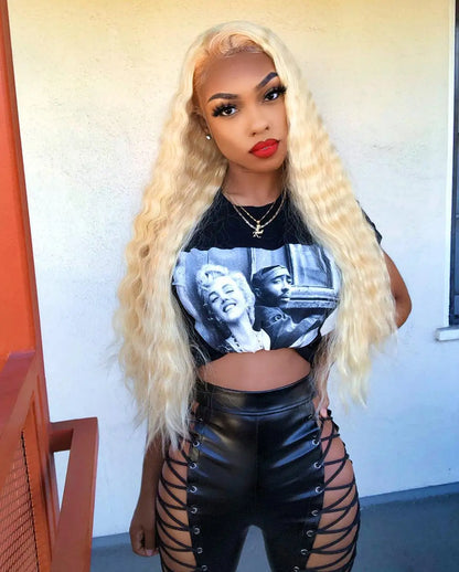613 Curly Honey Blonde Lace Front Human Hair Wigs Loose Deep Wave 13x6 13×4 HD Water Wave Color Transparent Lace Frontal Wigs