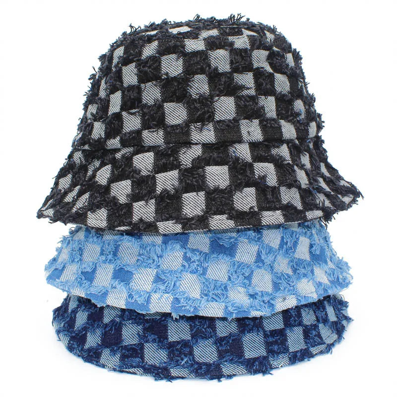 Spring Summer Strawberry Embroidery Denim Jeans Bucket Hat Legent Fisherman Hats for Women Foldable Sport Sun Beach Panama Caps