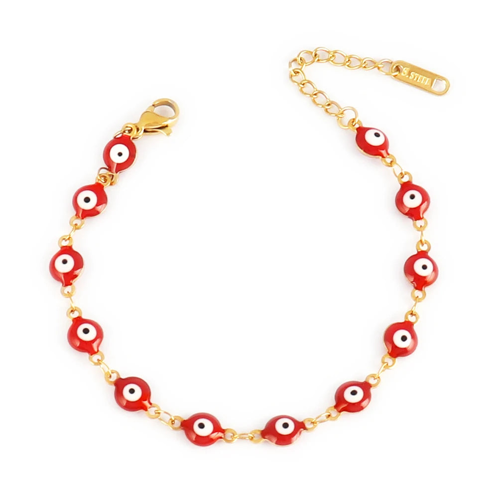 316L Stainless Steel Enamel Turkish Evil Eye Bracelets For Women Colorful Evil Eye Charm Bracelets Female Jewelry Gift