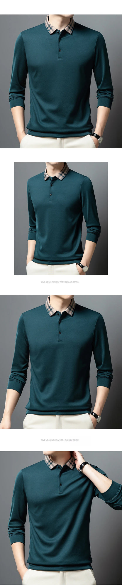 Light luxury brand polo shirt long sleeved spring and autumn new style comfortable and breathable casual striped lapel T-shirt