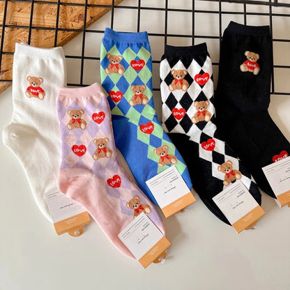 Good Quality Cartoon Elegant Lady Bear Women's  Cute Socks Cotton Harajuku Style Woman Novelty Breathable Sox Christmas Gifts