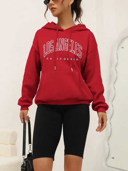 Women's Hoodies Los Angeles California Letter Printing Pocket Hoodie Casual Oversize Long Sleeve Clothes New In sweatshirts