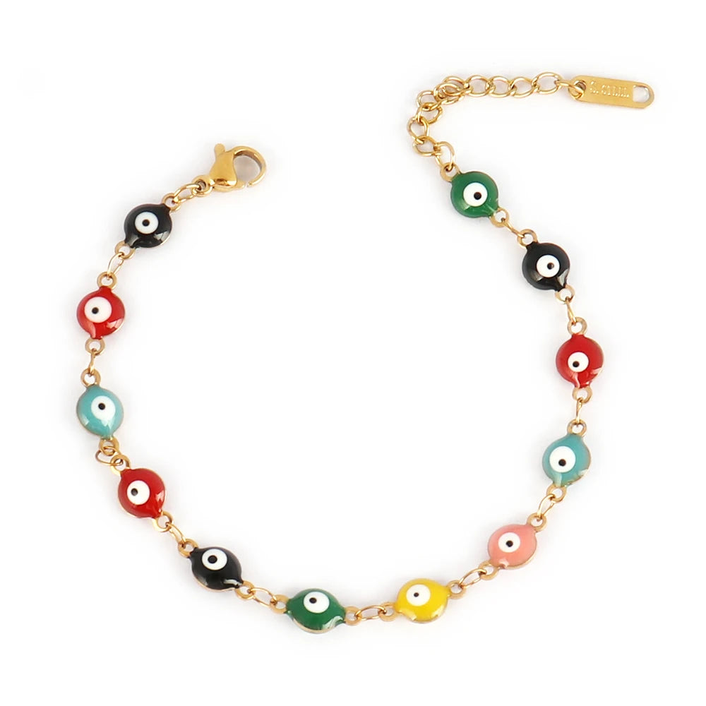 316L Stainless Steel Enamel Turkish Evil Eye Bracelets For Women Colorful Evil Eye Charm Bracelets Female Jewelry Gift