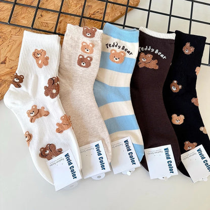 Good Quality Cartoon Elegant Lady Bear Women's  Cute Socks Cotton Harajuku Style Woman Novelty Breathable Sox Christmas Gifts