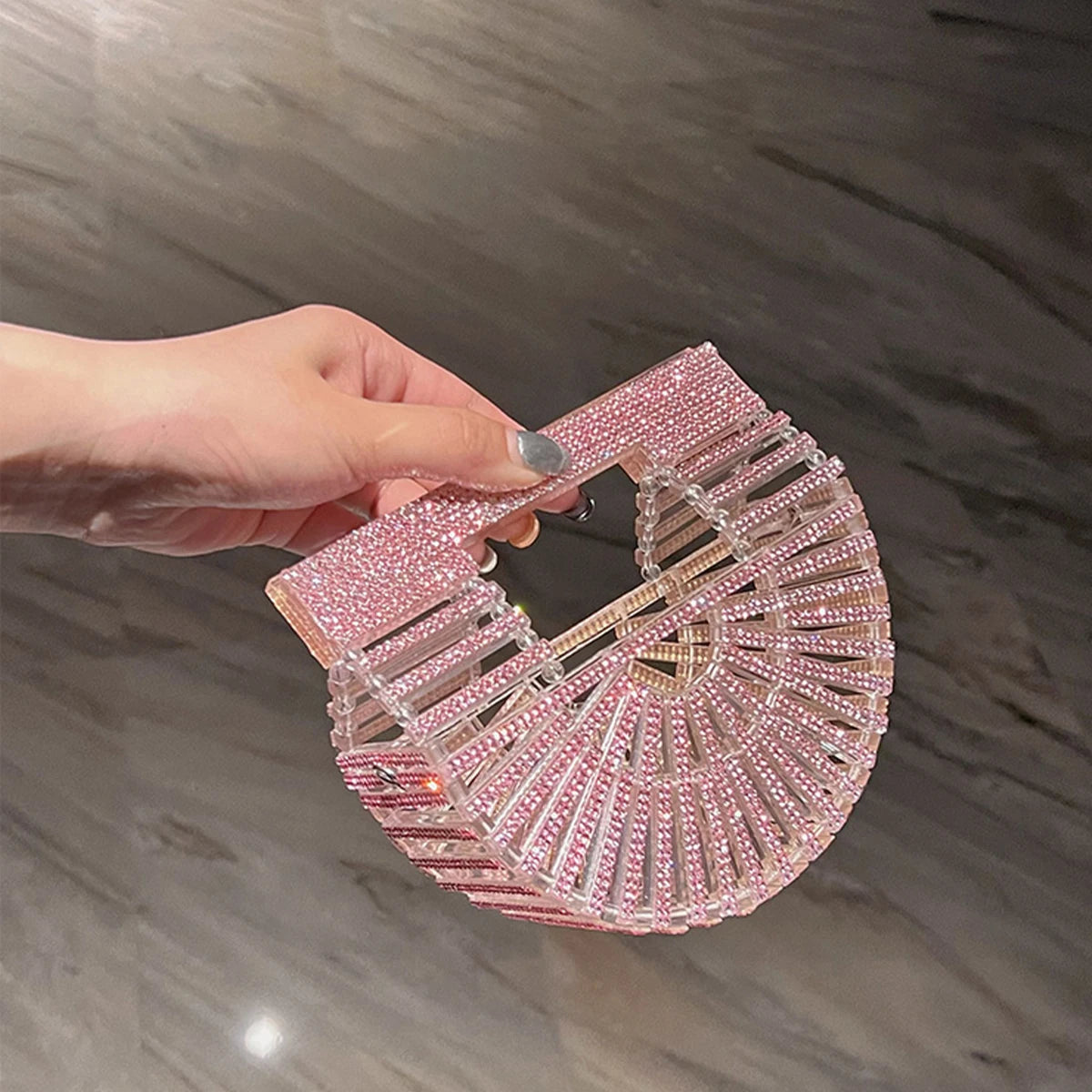 ﻿JIOMAY Half Moon Bag Rhinestone Purse Luxury Designer Handbags Clutch Evening Mini Basket Bling Tote Bag Crystal Wedding Bags