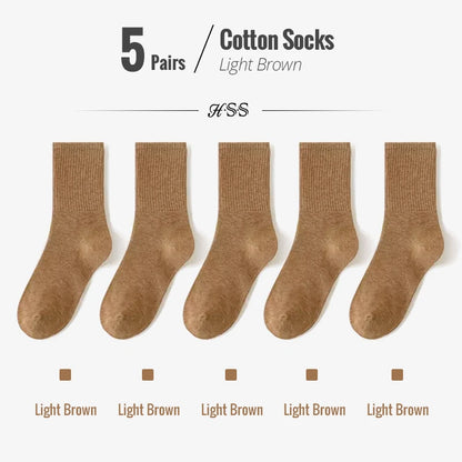 HSS 95% Combed Cotton Socks Men Business Dress Long Socks Casual Solid Color Spring Summer Black White Unisex Socks Comfortable