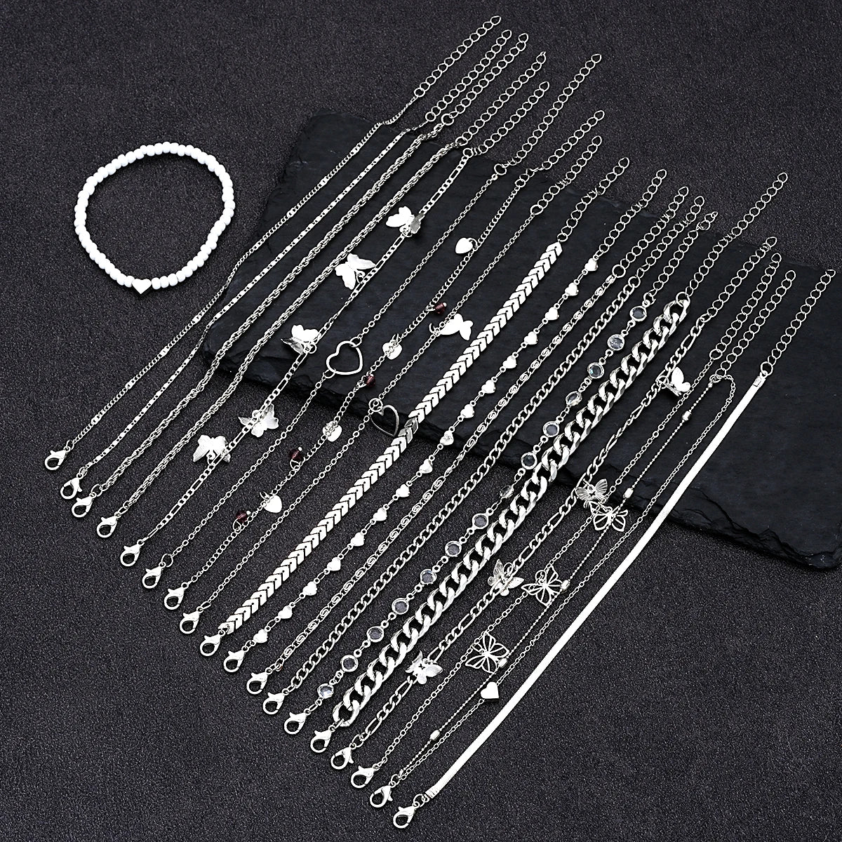 20 Pcs/Set Fashion Metal Butterfly Heart Pendant Anklets Set Bohemia Vintage Pearl Foot Bracelet Beach Woman Jewelry Gifts 2024