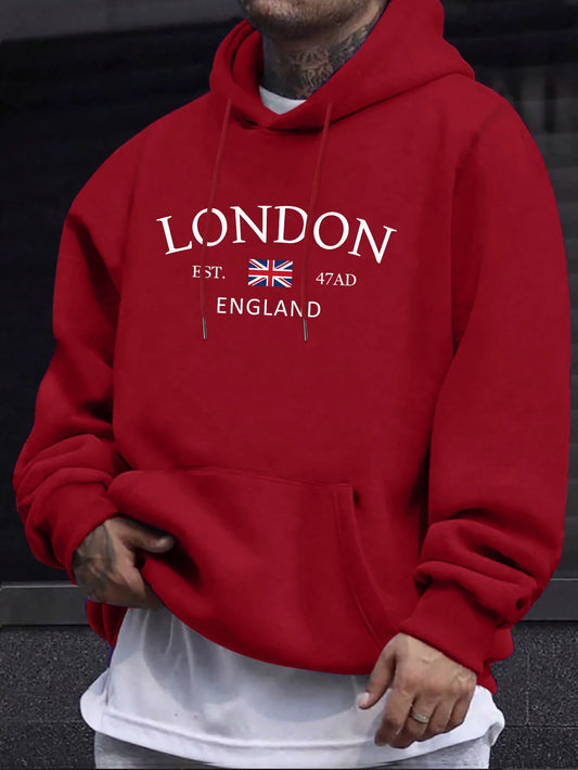 London Fashion Print Hoodies For Men Casual Autumn Winter casual sweatshirt Kangaroo pocket Long sleeve Autumn/Winter simple
