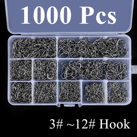50/100/200/300/400/500/600/1000PCS Fishing Hooks Set High Carbon Steel Barbed FishHooks for Saltwater Freshwater Fishing Gear