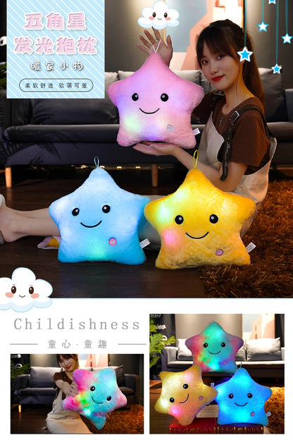 24*22cm Creative Toy Luminous Star Pillow Stuffed Plush Glowing Colorful Stars Cushion Led Light Toys Gift For Kids Children