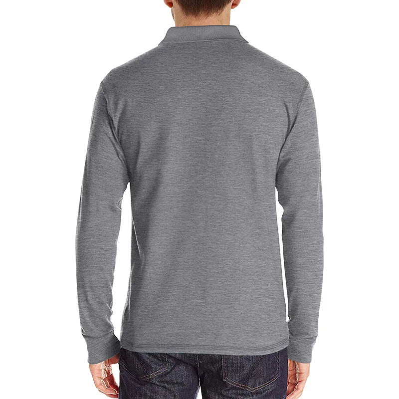 Spring Trend Men's Long Sleeve Casual Tshirt Solid Lapel Button Up Pullover Tops Autumn Turn Down Collar Bottoming Polo Shirt