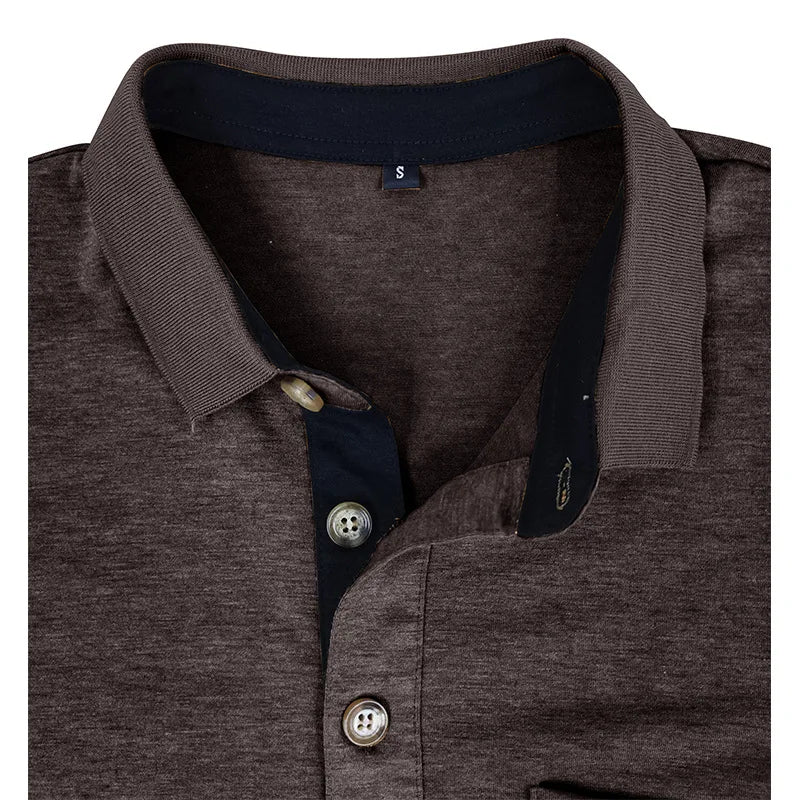 Spring Trend Men's Long Sleeve Casual Tshirt Solid Lapel Button Up Pullover Tops Autumn Turn Down Collar Bottoming Polo Shirt