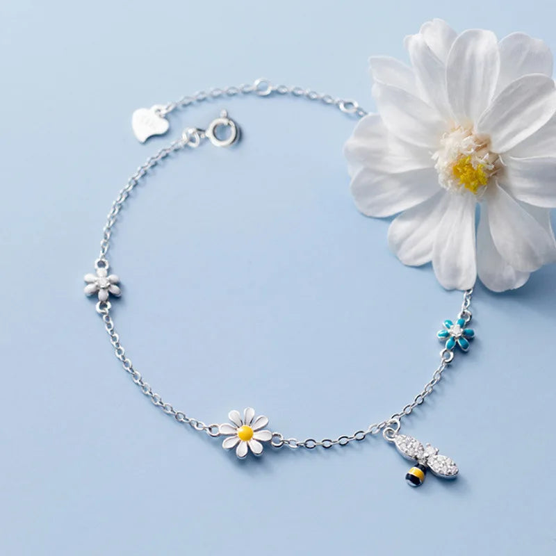 VENTFILLE 925 Sterling Silver Diamond-Studded Butterfly Bracelet Women's Fashion Temperament Flower Adjustable Bracelet