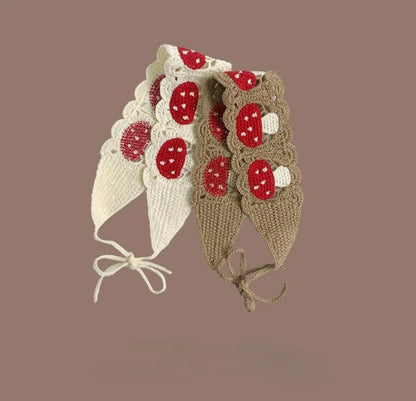 Cartoon Crochet Mushroom Hair Bands Vintage Fashion Hair Scarf For Women Flower Knit Holiday Headband Headwrap Hair Accessories