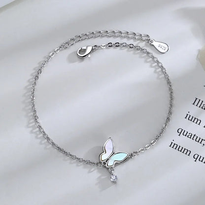 VENTFILLE 925 Sterling Silver Diamond-Studded Butterfly Bracelet Women's Fashion Temperament Flower Adjustable Bracelet