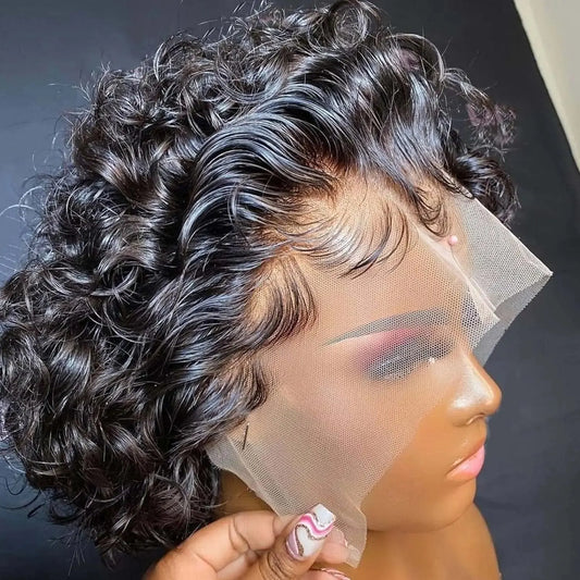 Sale Short bob deep wave wig full lace wigs short styles Transparent Curly Short Bob Wig 13x1 Lace Wig Remy Human Hair