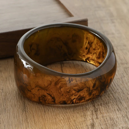 KMVEXO Vintage Punk Brown Coffee Thick Resin Acrylic Smudging Bangles Geometric Irregular Bangle Bracelets For Women Men Jewelry