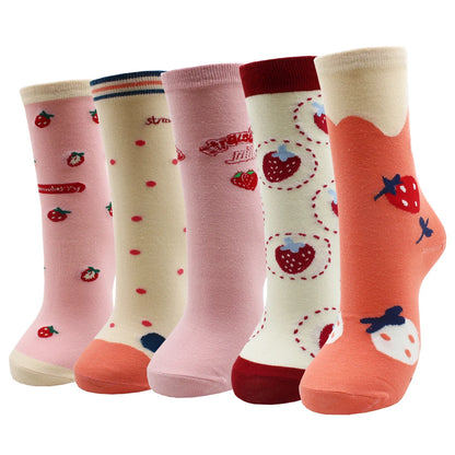 5 Pairs New Fashion Colorful Harajuku Korean Kawaii Cute Women Socks Cat Dog Owl Stripe Avocado Girl Cotton Cartoon Socks