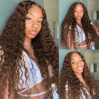 13x4 Chocolate Brown HD Lace Front Wig 13x6 Deep Wave Frontal Wig PrePlucked Colored Brown Curly Human Hair Wigs For Black Women