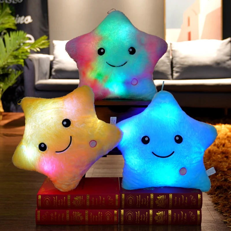 24*22cm Creative Toy Luminous Star Pillow Stuffed Plush Glowing Colorful Stars Cushion Led Light Toys Gift For Kids Children