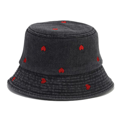 Spring Summer Strawberry Embroidery Denim Jeans Bucket Hat Legent Fisherman Hats for Women Foldable Sport Sun Beach Panama Caps