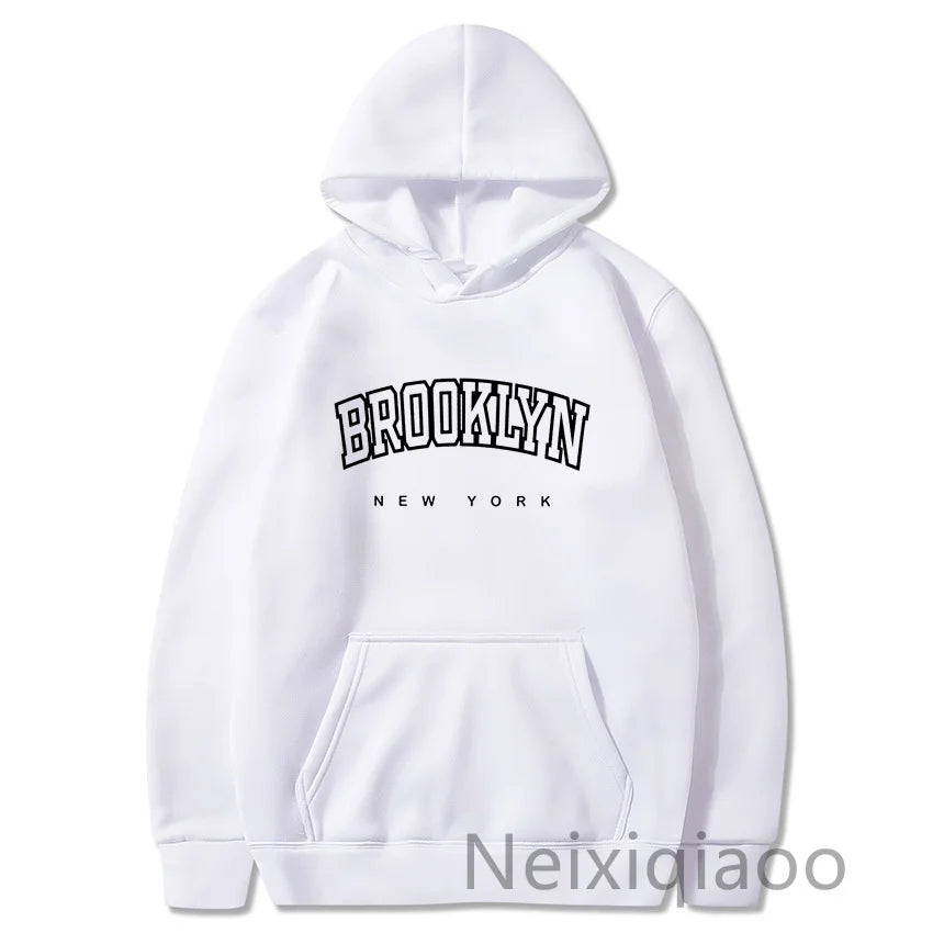 Women Brooklyn Letter USA Funny Black Hoodie Girl Autumn Winter Fleece Sweatshirts Female Harajuku Y2k Clothes