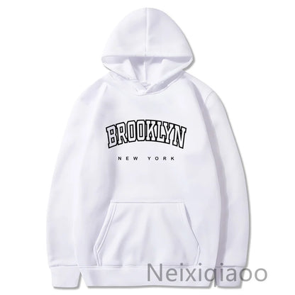 Women Brooklyn Letter USA Funny Black Hoodie Girl Autumn Winter Fleece Sweatshirts Female Harajuku Y2k Clothes