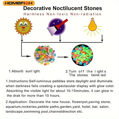 100pcs Glow In The Dark Pebbles Resin Luminous Stones For Landscape Garden Paths Potted Plants Parks Aquarium Decor