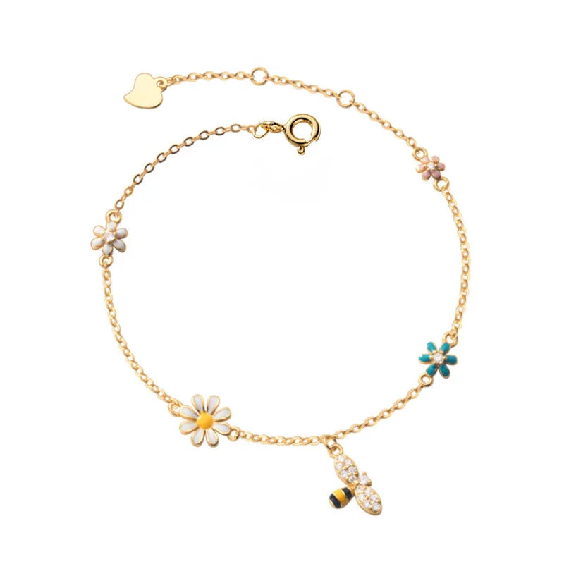 VENTFILLE 925 Sterling Silver Diamond-Studded Butterfly Bracelet Women's Fashion Temperament Flower Adjustable Bracelet