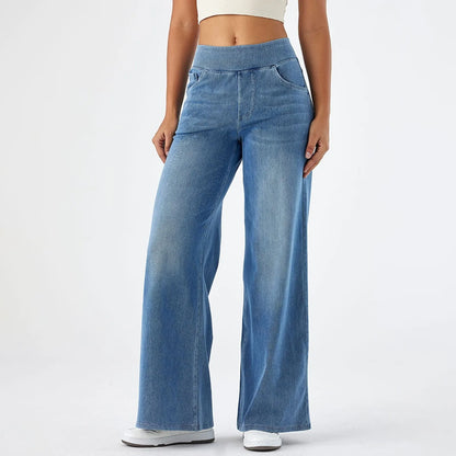 Women Baggy Jeans Streetwear High Waist Wide Leg Denim Pants Retro Elastic Waist Blue Loose Female Trousers