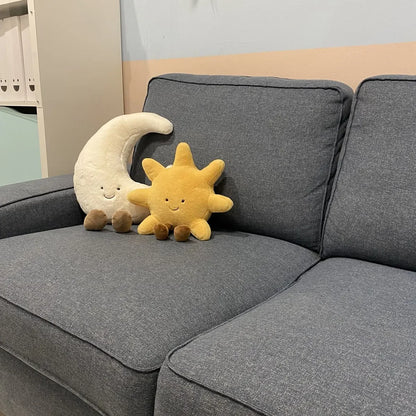 High Quality Smile Face Moon Yellow Sun Plushie Cushion Stuffed Cute Weather Plush Toy for Kid Bedroom Decor Sofa Throw Pillow