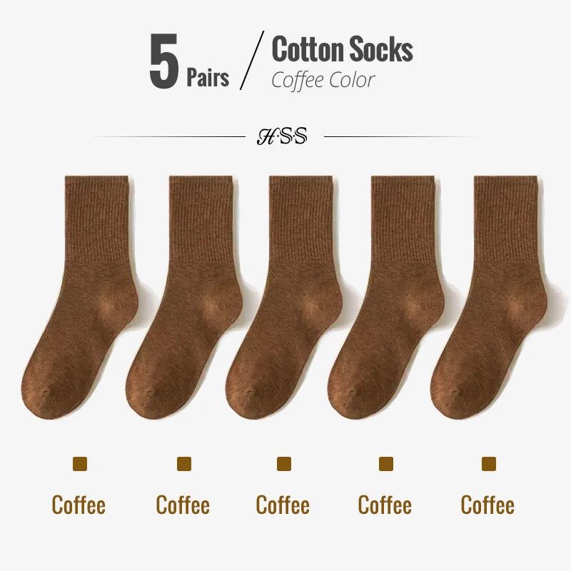 HSS 95% Combed Cotton Socks Men Business Dress Long Socks Casual Solid Color Spring Summer Black White Unisex Socks Comfortable