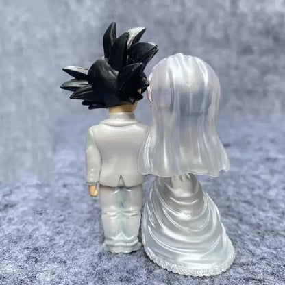 9cm Dragon Ball Anime Figure Son Goku Figures Wedding Goku Chichi Mariage Figurine Scene Statue Q Version Pvc Model Doll Toys