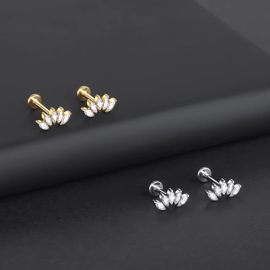 1pcs Titanium Piercing Cross Flower Stud Earring Internally Threaded Cubic Zircon Tragus Helix Piercing Body Jewelry