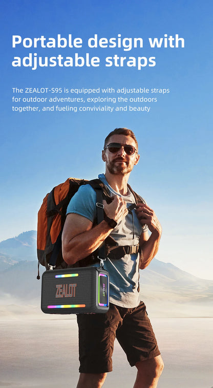 ZEALOT-S95 Waterproof Portable Bluetooth Speaker, Wireless Outdoor Boombox, SubwooferTriple Passive Radiators, Deep Bass,120W