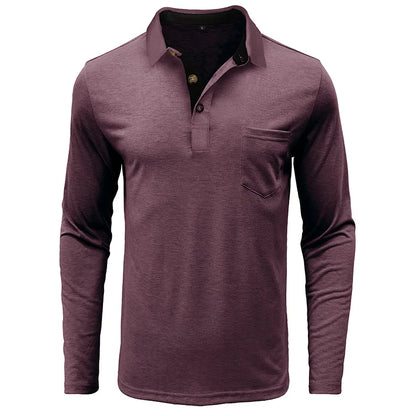 Spring Trend Men's Long Sleeve Casual Tshirt Solid Lapel Button Up Pullover Tops Autumn Turn Down Collar Bottoming Polo Shirt