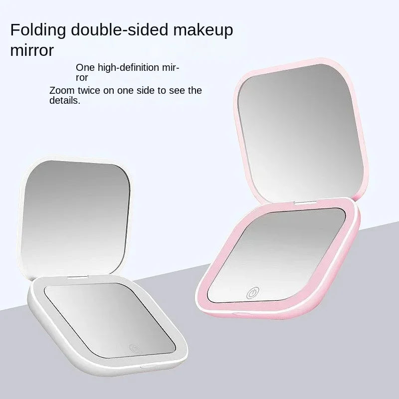 Compact Small Mini Gift Vanity Table Folding Led Lights Portable Hand Held Pocket Makeup Mirror 2X magnifying