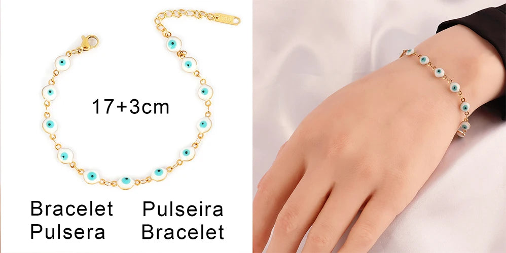 316L Stainless Steel Enamel Turkish Evil Eye Bracelets For Women Colorful Evil Eye Charm Bracelets Female Jewelry Gift