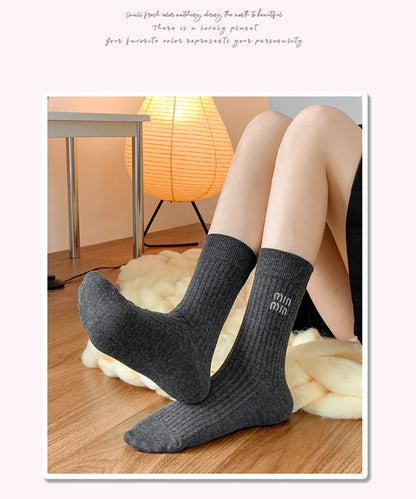 5 Pairs Socks Letter Designer Women Socks Luxury Brands Embroidered Striped Double-needle Mid-Tube Fashion Solid Cotton Socks