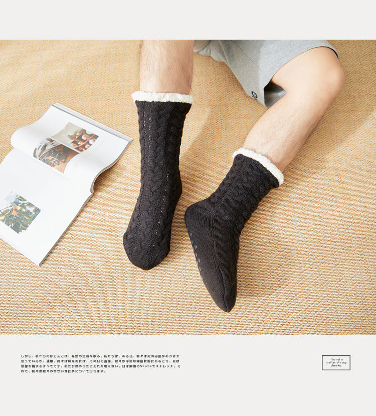 Thermal Socks Mens Winter warm Home Soft Male Cotton Thickened Plus Velvet Sleeping Anti Skid Grip Short Floor Slipper Sock