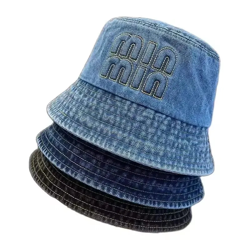 Spring Summer Strawberry Embroidery Denim Jeans Bucket Hat Legent Fisherman Hats for Women Foldable Sport Sun Beach Panama Caps