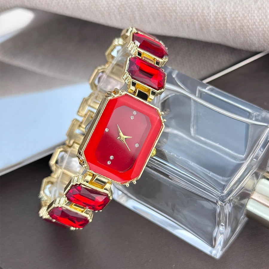 women's large section rhinestone chain rectangular color case rhinestone dial fashion European and American style ladies watch