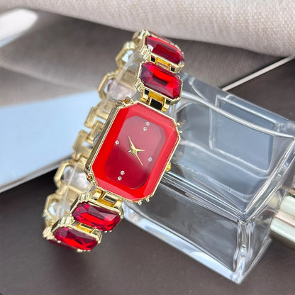 women's large section rhinestone chain rectangular color case rhinestone dial fashion European and American style ladies watch