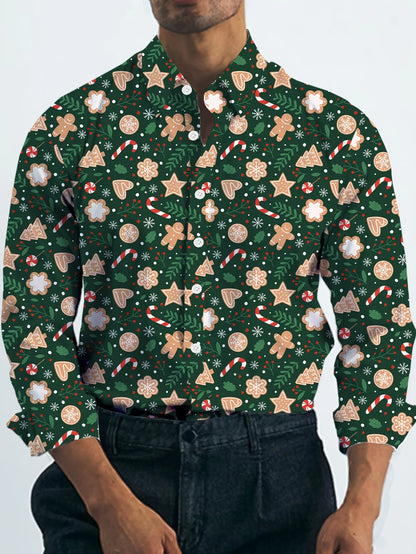 Christmas Festival Theme Men's 3D Printed Formal Shirts Christmas Tree Santa Claus Graphic Long Sleeve Shirt Fashion Men's Shirt