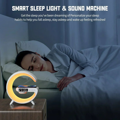 Christmas Gift 5.9" Fast Wireless Charger Desktop Stand Bluetooth Speaker TF Clock RGB Atmosphere Light Lamp For iPhone Samsung