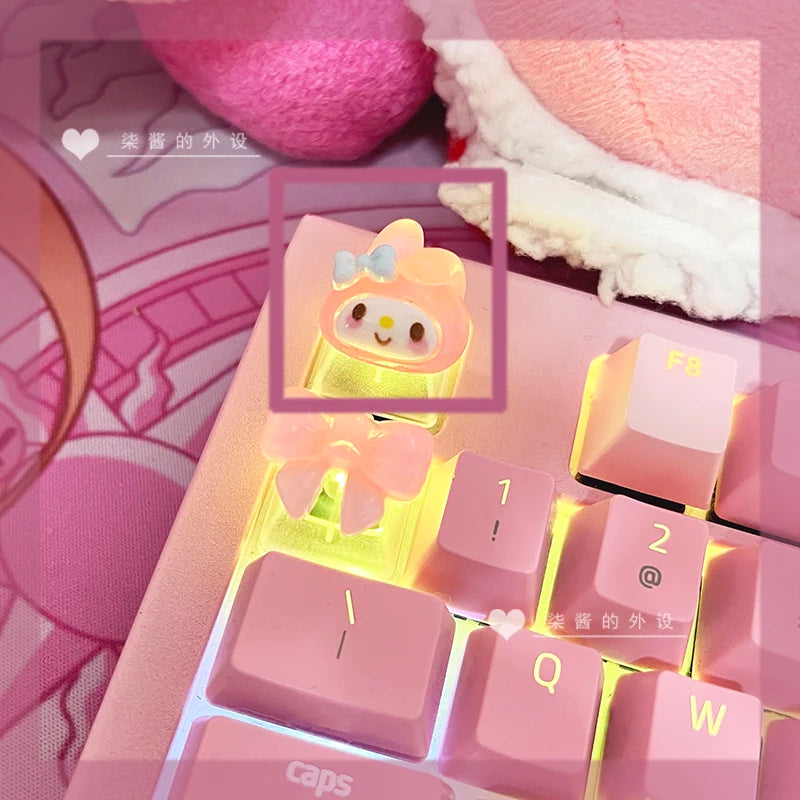 Sanrio Cartoon Animation Translucent HelloKitty Kuromi Melody Pompompurin Girl Cute Mechanical Keyboard Keycap Kawaii Gift