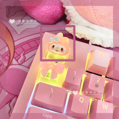 Sanrio Cartoon Animation Translucent HelloKitty Kuromi Melody Pompompurin Girl Cute Mechanical Keyboard Keycap Kawaii Gift